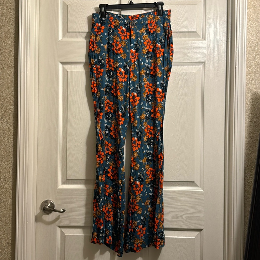 Teal/Orange Floral Flare Free People Pants Size SP